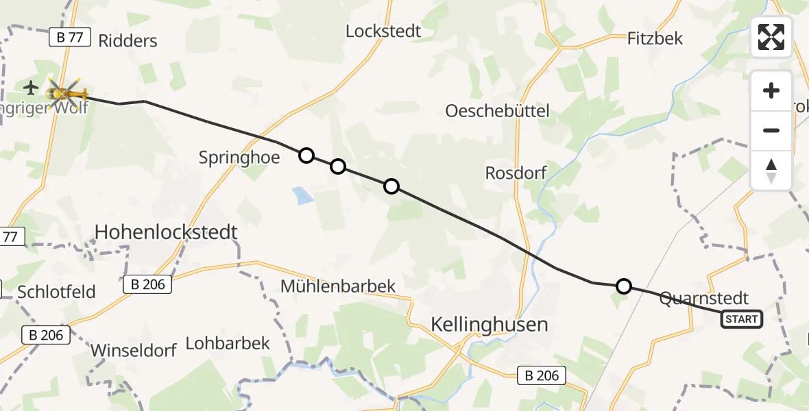 Routekaart van de vlucht: Rettungshubschrauber nach Hohenlockstedt, Hungriger Wolf