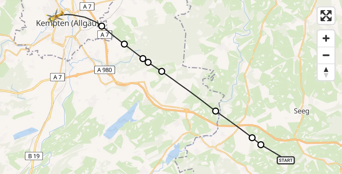 Routekaart van de vlucht: Rettungshubschrauber nach Kempten (Allgäu), Bischof-Freundorfer-Weg