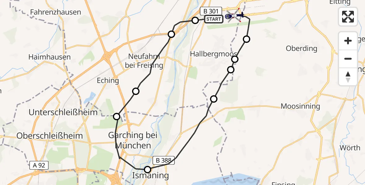 Routekaart van de vlucht: Polizeihubschrauber nach München Flughafen