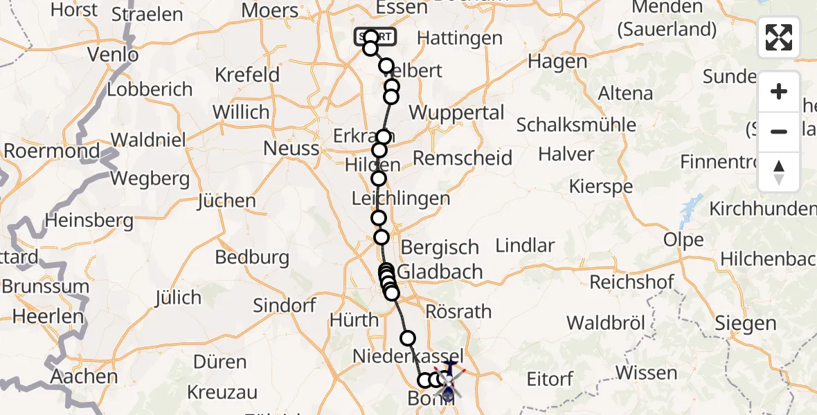 Routekaart van de vlucht: Polizeihubschrauber nach Sankt Augustin, Richthofenstraße