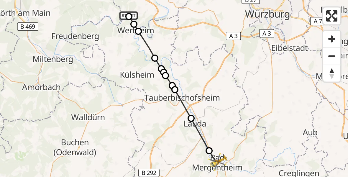 Routekaart van de vlucht: Rettungshubschrauber nach Bad Mergentheim, Schloß