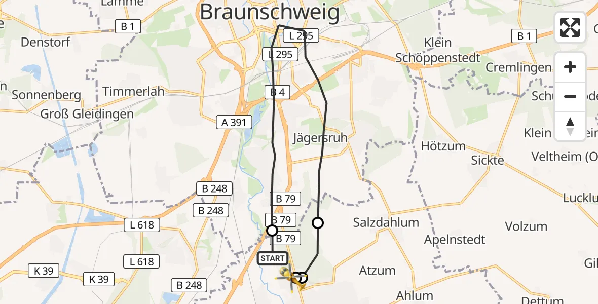 Flugroute Rettungshubschrauber Wolfenbüttel - Wolfenbüttel Municipal Hospital Heliport (Christoph 30), 03 April 2026, 11:37