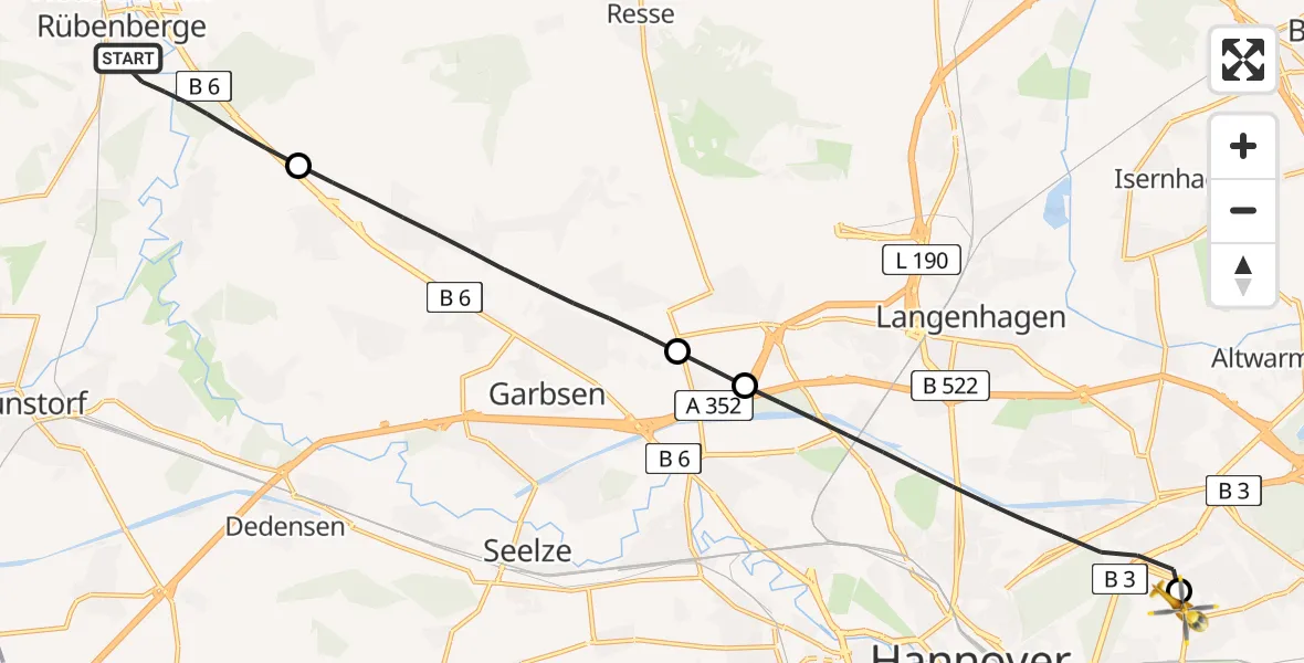 Routekaart van de vlucht: Rettungshubschrauber nach Hannover Luftrettung Hubschrauberlandeplatz (Christoph 4)