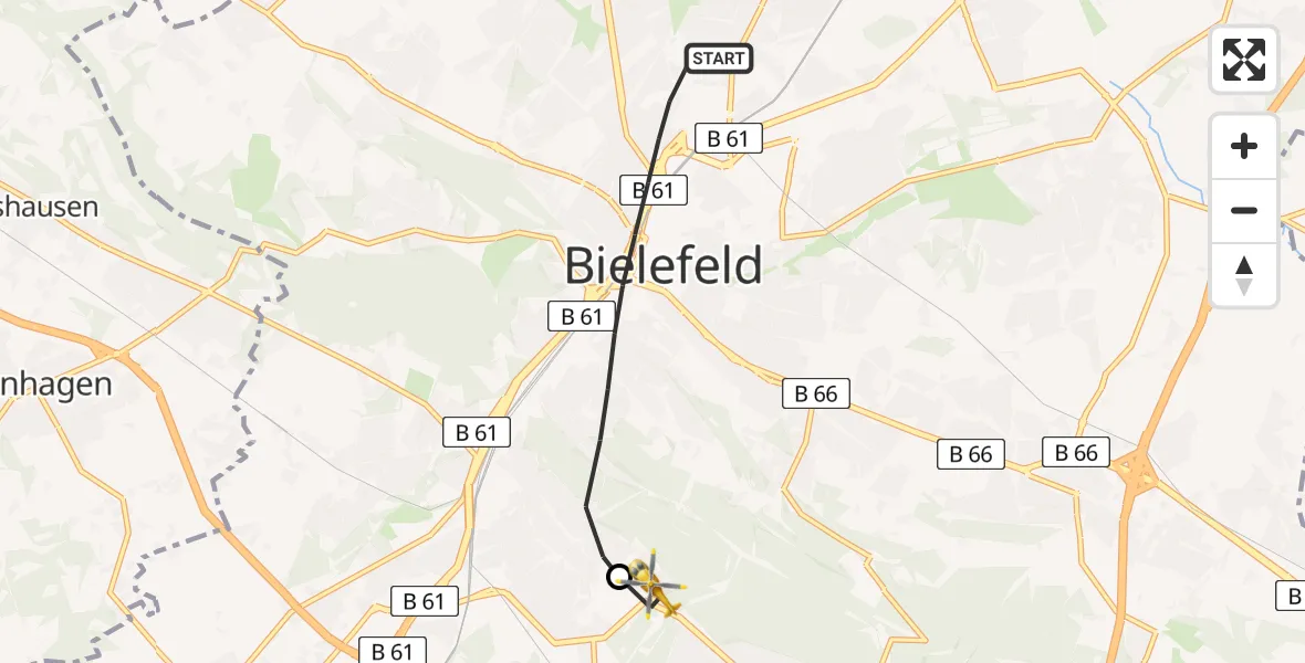 Flugroute Rettungshubschrauber Bielefeld - Luftrettungszentrum Bielefeld, 03 April 2026, 11:38