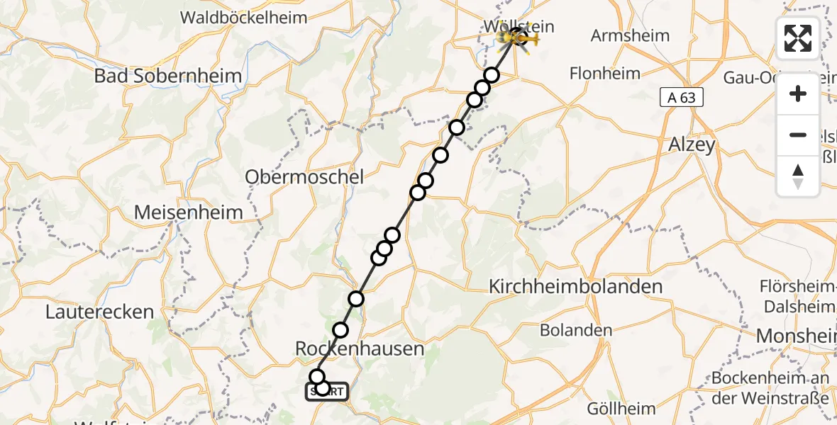 Routekaart van de vlucht: Rettungshubschrauber nach Siefersheim, Burgunderweg
