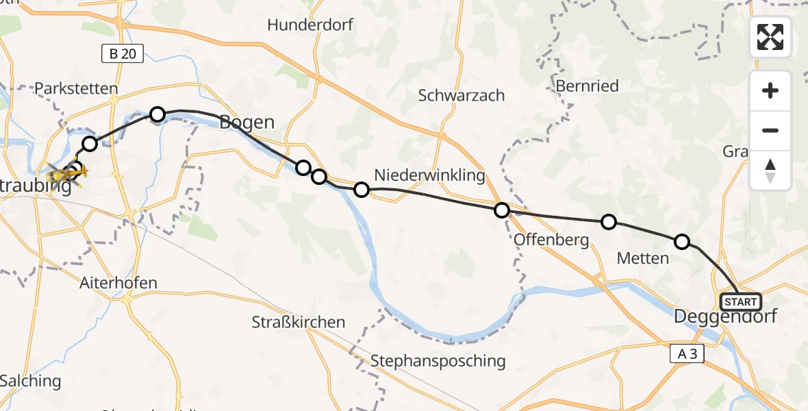 Routekaart van de vlucht: Rettungshubschrauber nach Sankt Elisabeth Hospital Straubing