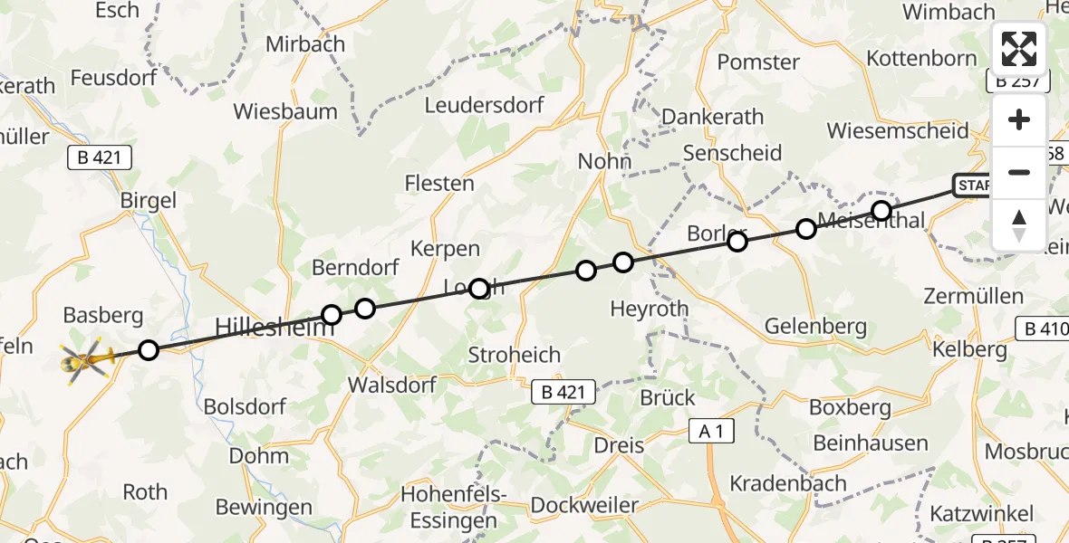 Routekaart van de vlucht: Ambulanzhubschrauber nach Oberbettingen, K 50
