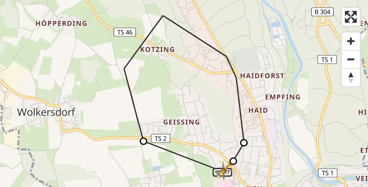 Flugroute Rettungshubschrauber Traunstein Hospital - Traunstein Hospital, 03 April 2026, 11:45