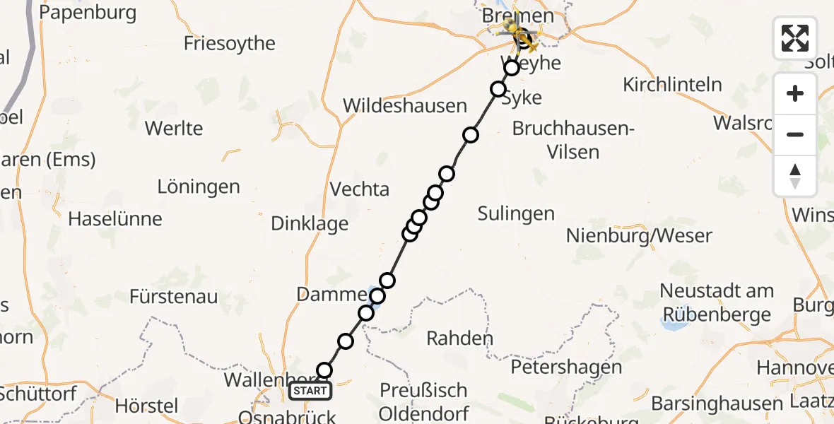 Routekaart van de vlucht: Rettungshubschrauber nach ADAC Air Rescue Station Bremen Hubschrauberlandeplatz (Christoph 6)