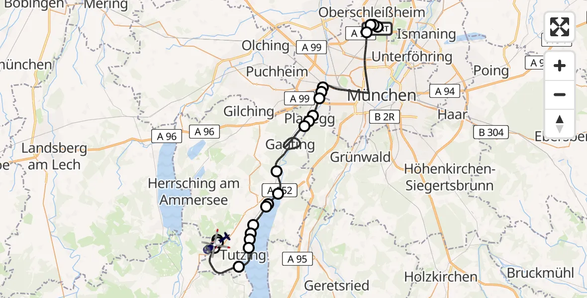 Routekaart van de vlucht: Polizeihubschrauber nach Pähl, Olympiastraße