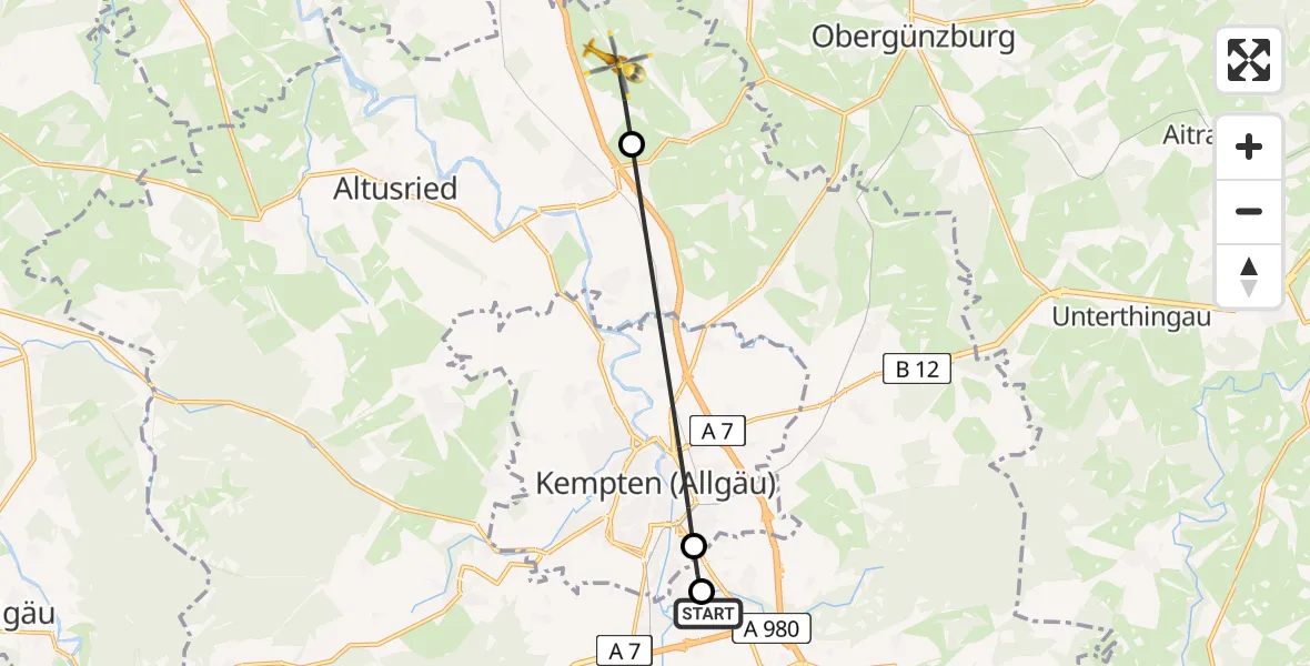 Flugroute Rettungshubschrauber Kempten-Durach Flugplatz - Dietmannsried, 03 April 2026, 12:07