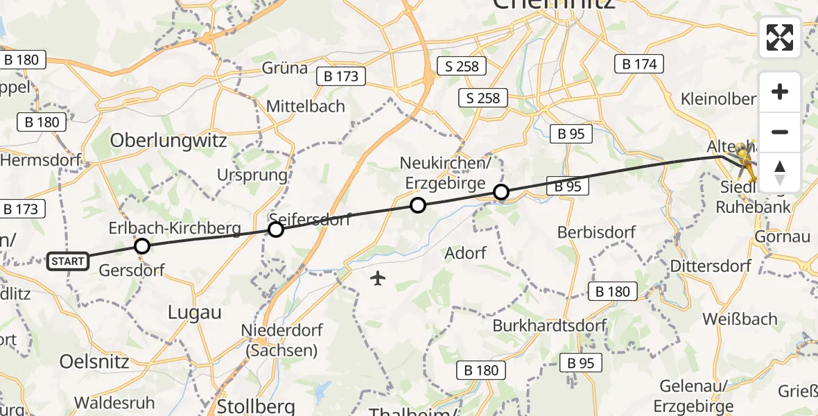 Routekaart van de vlucht: Rettungshubschrauber nach Chemnitz, Zum Spitzberg