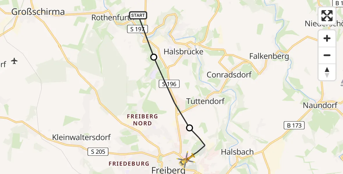Routekaart van de vlucht: Rettungshubschrauber nach Freiberg, Donatsring