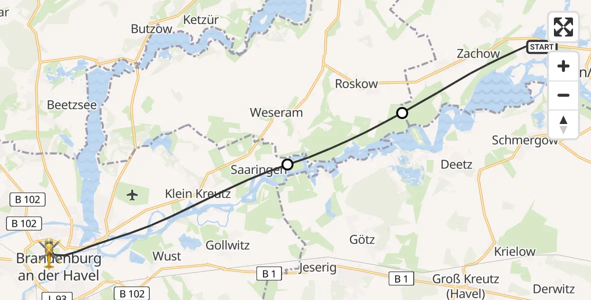 Routekaart van de vlucht: Rettungshubschrauber nach Brandenburg an der Havel, Triglafweg