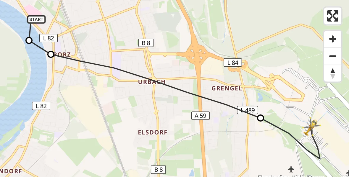 Routekaart van de vlucht: Rettungshubschrauber nach Köln Bonn Flughafen
