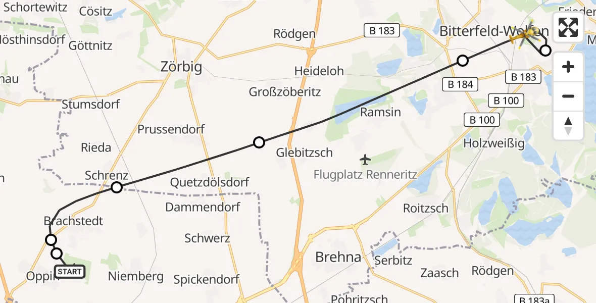 Routekaart van de vlucht: Ambulanzhubschrauber nach Bitterfeld-Wolfen, Zur Goldenen Aue