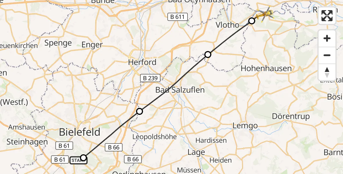 Flugroute Rettungshubschrauber Luftrettungszentrum Bielefeld - Kalletal, 03 April 2026, 12:30