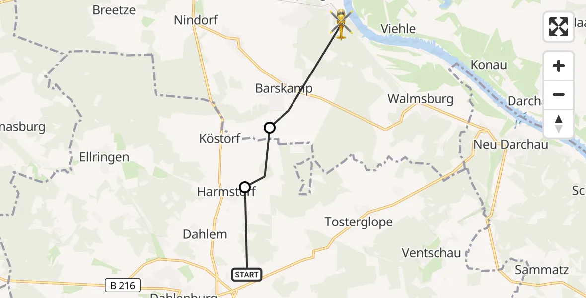 Routekaart van de vlucht: Rettungshubschrauber nach Bleckede, Am Waldbad