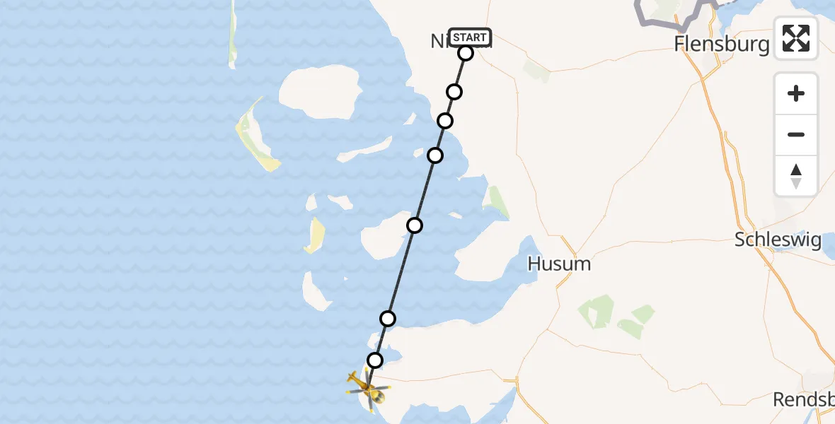 Flugroute Rettungshubschrauber Niebüll - Sankt Peter-Ording, 03 April 2026, 12:38