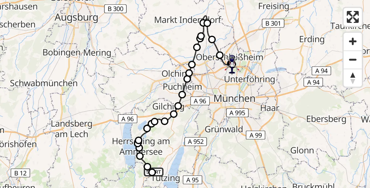 Flugroute Polizeihubschrauber Andechs - Oberschleißheim, 03 April 2026, 12:43