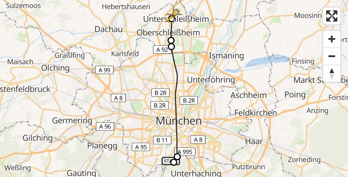 Flugroute Rettungshubschrauber ADAC Air Rescue Center Hubschrauberlandeplatz (Christoph 1) - Unterschleißheim, 03 April 2026, 12:44