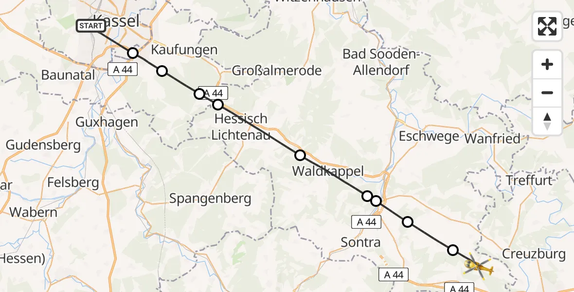 Flugroute Rettungshubschrauber Kassel - Herleshausen, 03 April 2026, 12:46