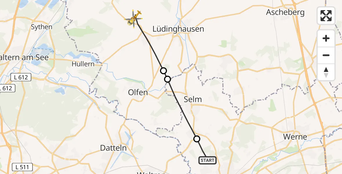 Flugroute Rettungshubschrauber Lünen - Lüdinghausen, 03 April 2026, 12:52