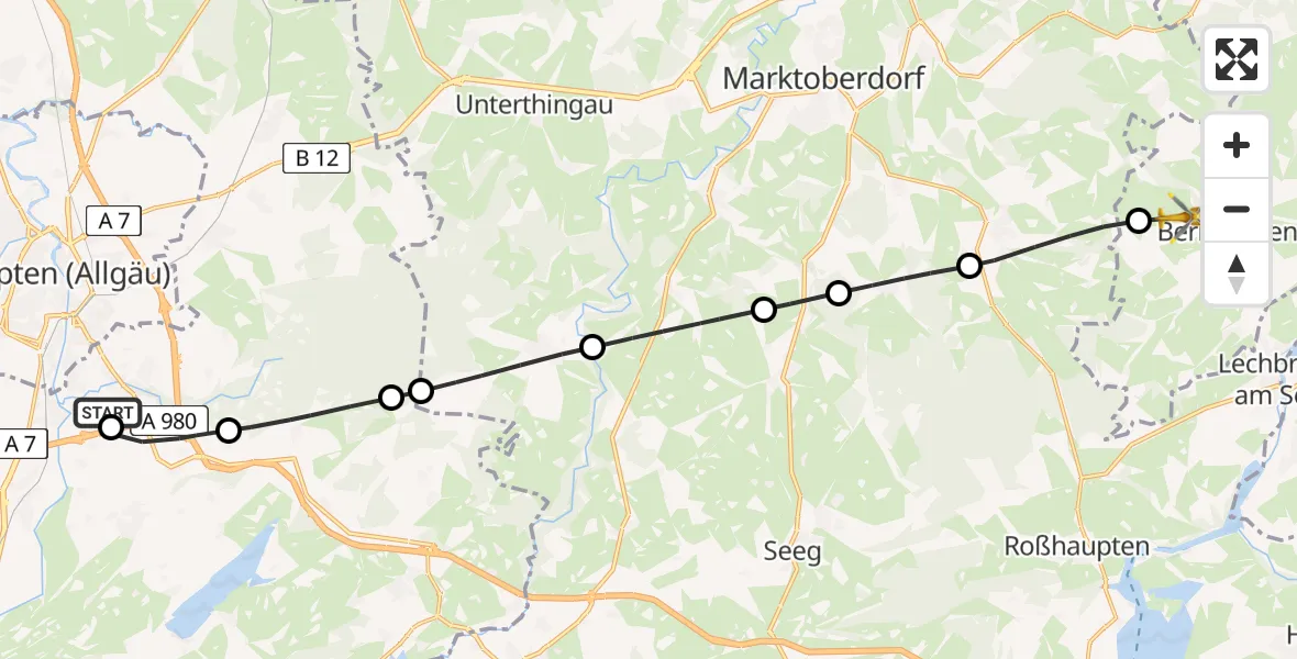 Flugroute Rettungshubschrauber Kempten-Durach Flugplatz - Bernbeuren, 03 April 2026, 12:53