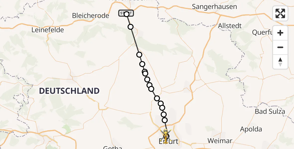 Flugroute Rettungshubschrauber Nordhausen - Helios Clinic Erfurt, 03 April 2026, 12:55