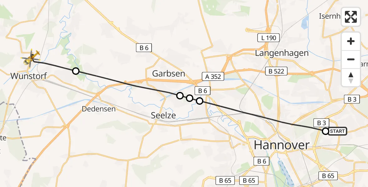 Flugroute Rettungshubschrauber Hannover Luftrettung Hubschrauberlandeplatz (Christoph 4) - Wunstorf, 03 April 2026, 13:01