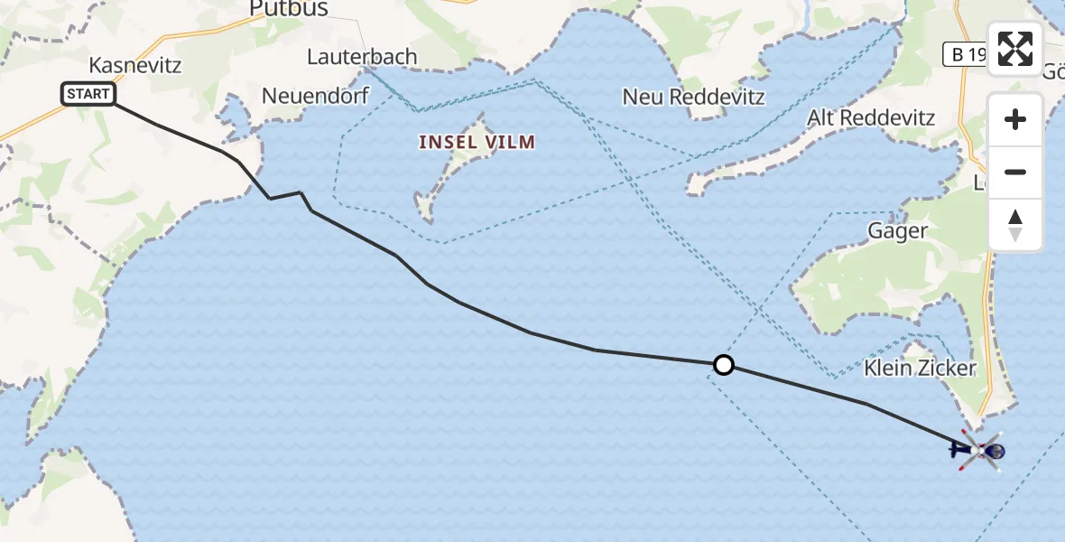 Routekaart van de vlucht: Polizeihubschrauber nach Mönchgut, Südperdweg