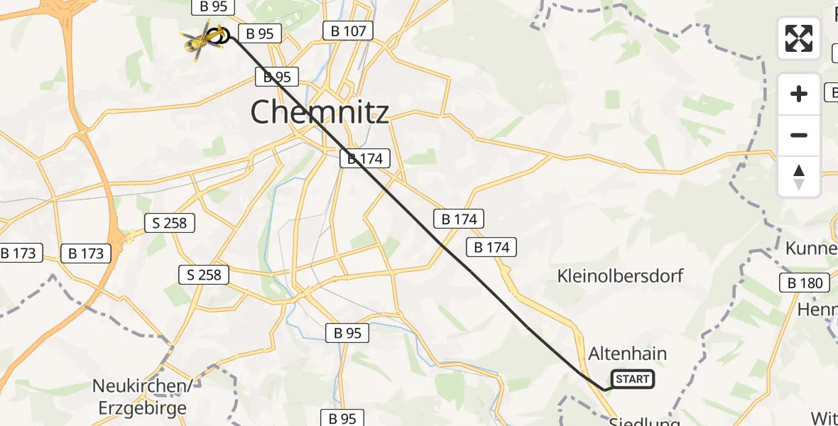 Routekaart van de vlucht: Rettungshubschrauber nach Flemmingstraße Hospital Rooftop