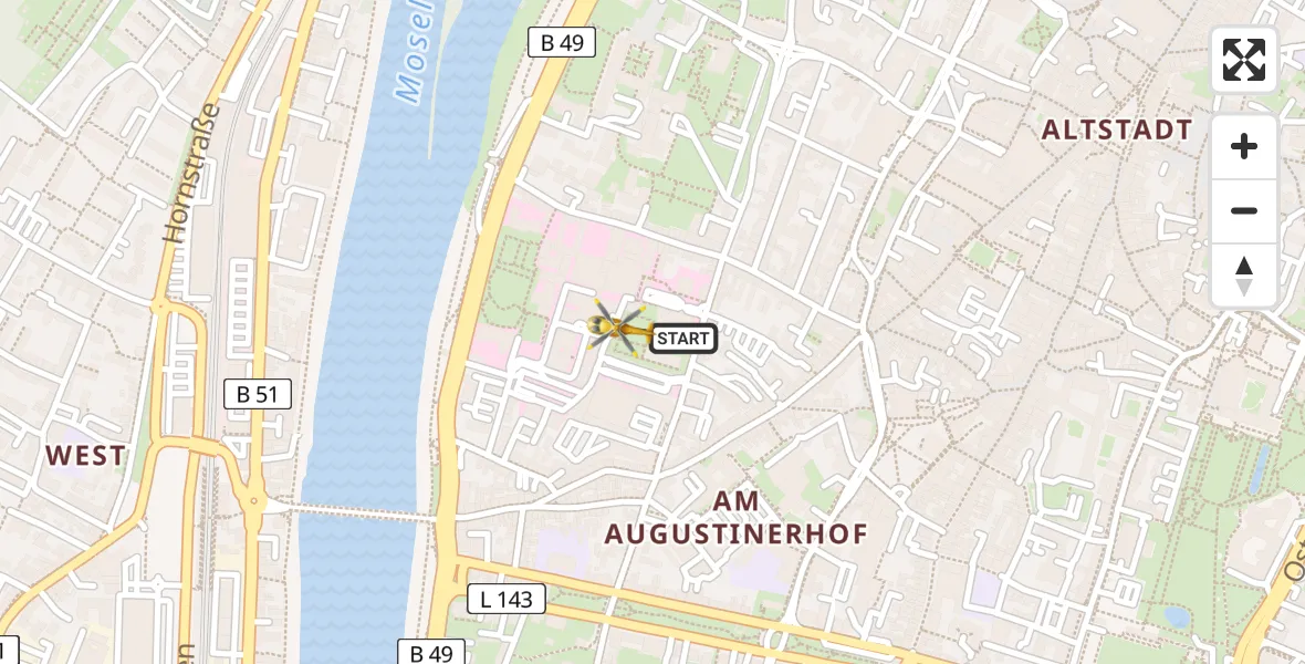 Routekaart van de vlucht: Ambulanzhubschrauber nach Trier, Krahnenufer