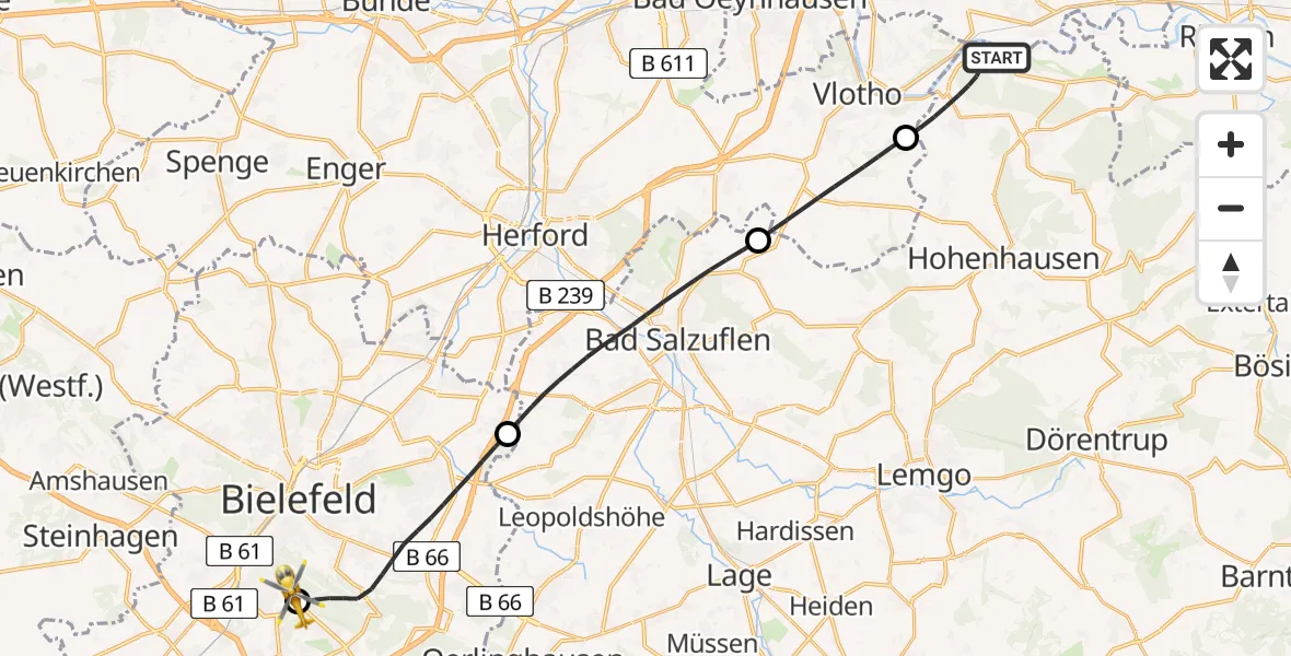 Routekaart van de vlucht: Rettungshubschrauber nach Luftrettungszentrum Bielefeld