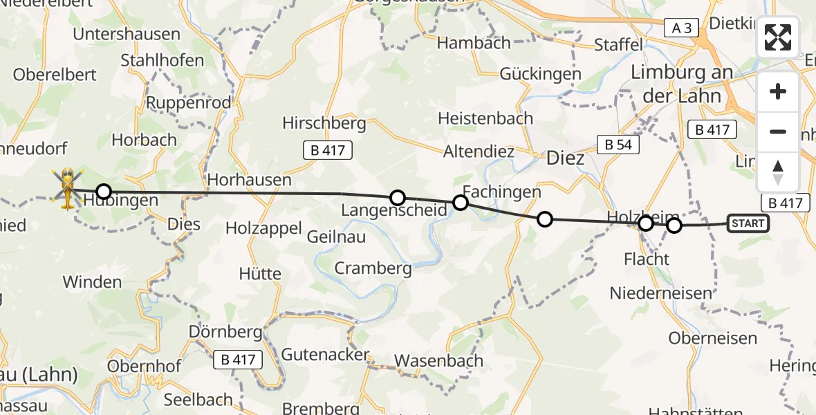 Routekaart van de vlucht: Rettungshubschrauber nach Hübingen, K 173