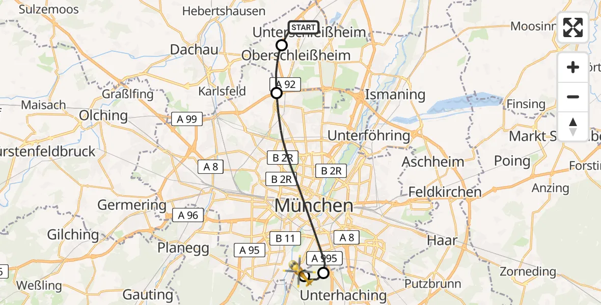 Routekaart van de vlucht: Rettungshubschrauber nach ADAC Air Rescue Center Hubschrauberlandeplatz (Christoph 1)