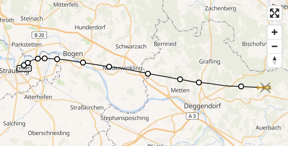 Flugroute Rettungshubschrauber Sankt Elisabeth Hospital Straubing - Lalling, 03 April 2026, 13:17