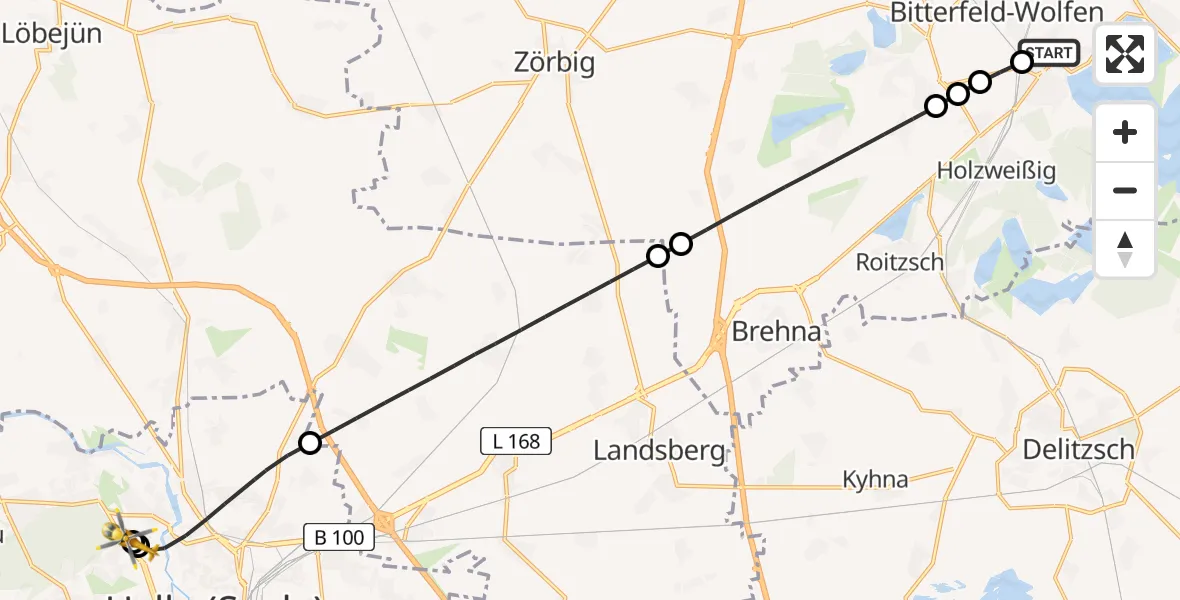 Routekaart van de vlucht: Ambulanzhubschrauber nach Halle (Saale) University Hospital
