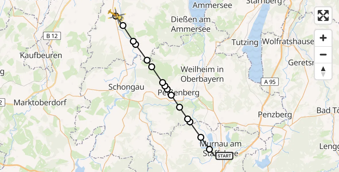 Routekaart van de vlucht: Rettungshubschrauber nach Fuchstal, Ortsstraße