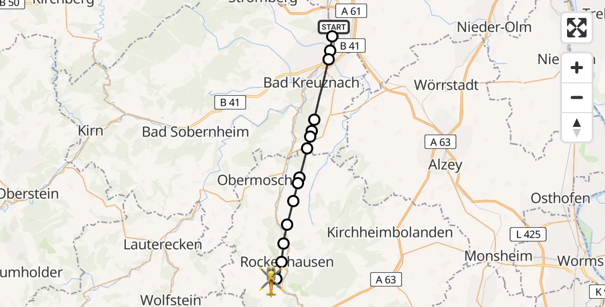 Routekaart van de vlucht: Rettungshubschrauber nach Imsweiler UL