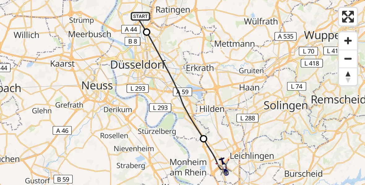 Flugroute Polizeihubschrauber Düsseldorf Flughafen - Langenfeld (Rhld.), 03 April 2026, 13:29