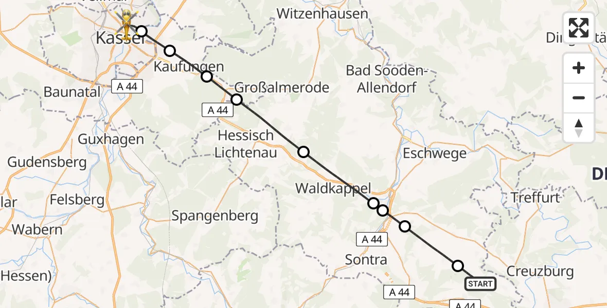 Routekaart van de vlucht: Rettungshubschrauber nach Kassel, Mönchebergstraße
