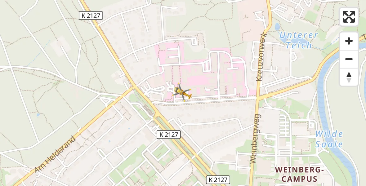 Flugroute Ambulanzhubschrauber Halle (Saale) University Hospital - Halle (Saale) University Hospital, 03 April 2026, 13:31