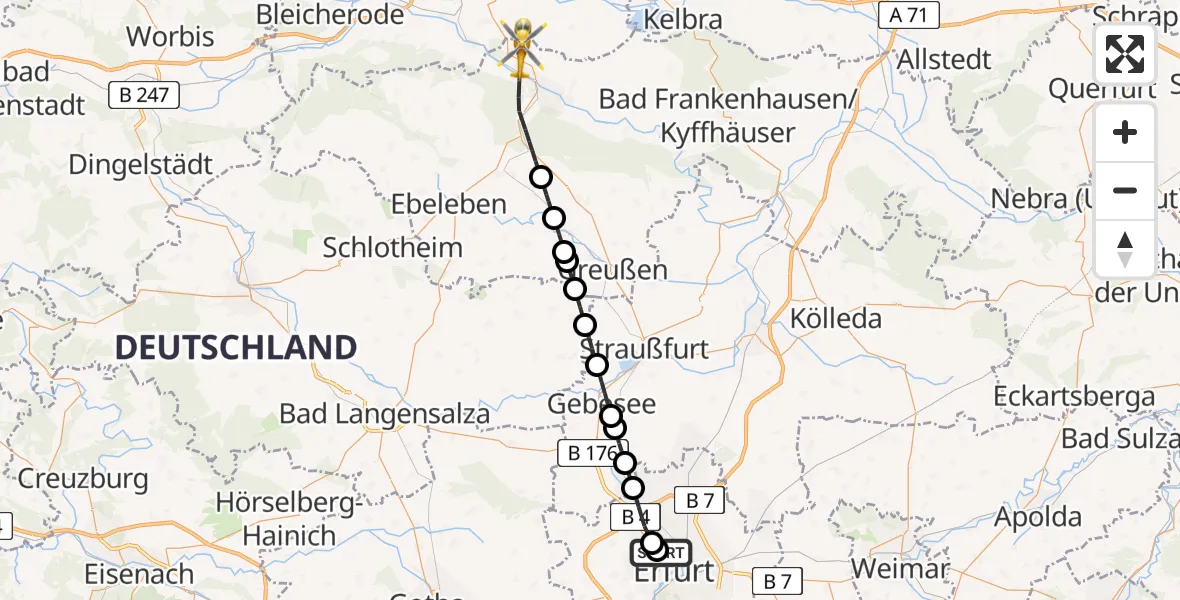 Routekaart van de vlucht: Rettungshubschrauber nach Sondershausen