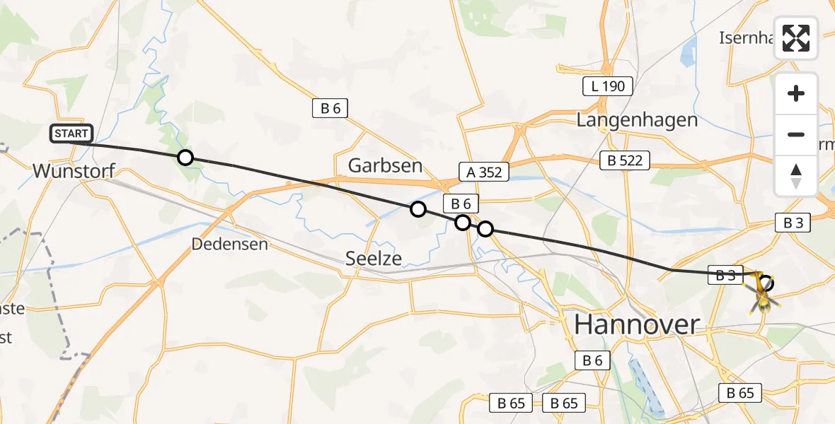 Routekaart van de vlucht: Rettungshubschrauber nach Hannover Luftrettung Hubschrauberlandeplatz (Christoph 4)