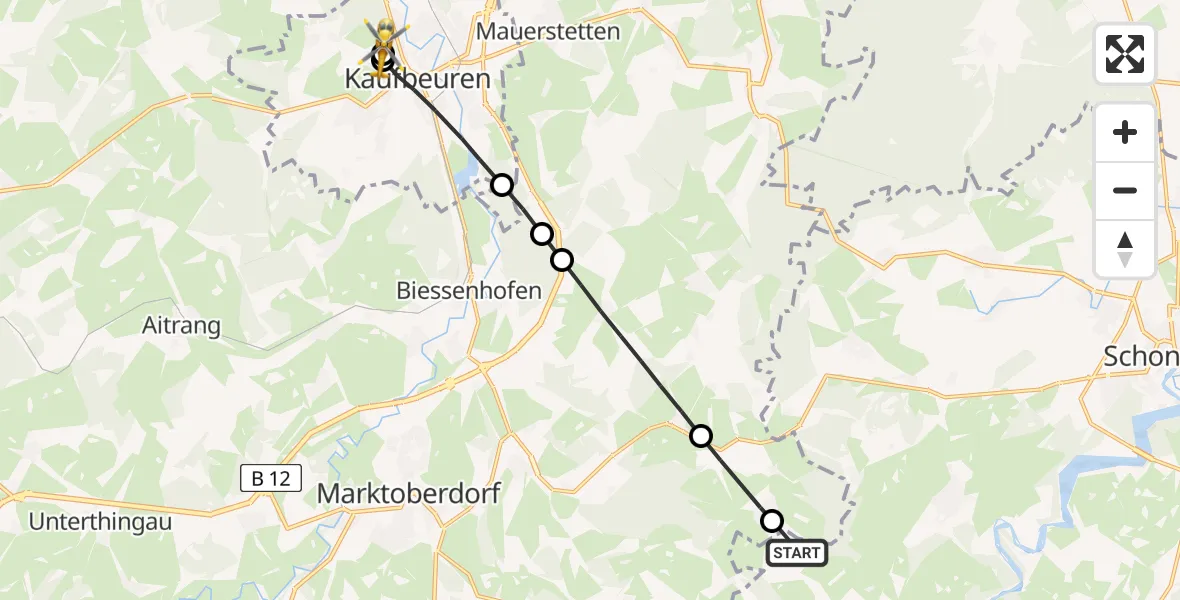 Routekaart van de vlucht: Rettungshubschrauber nach Ostallgäu-Kaufbeuren Hospital