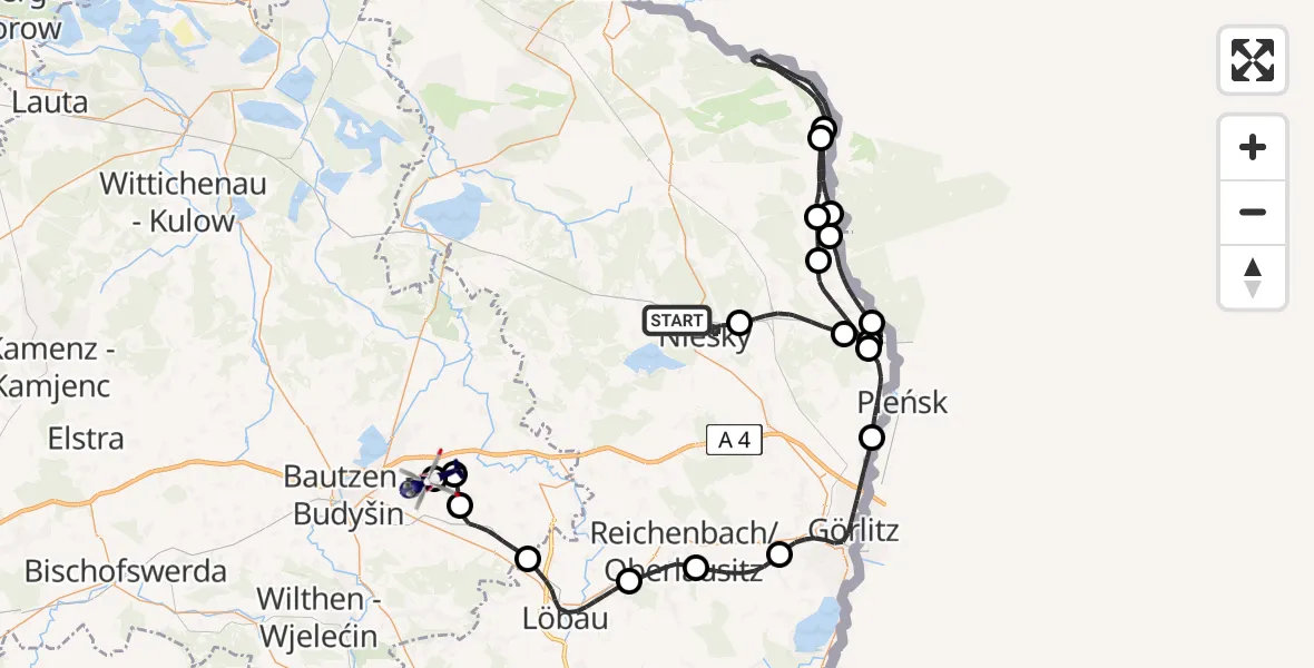 Routekaart van de vlucht: Polizeihubschrauber nach Bautzen Flugplatz