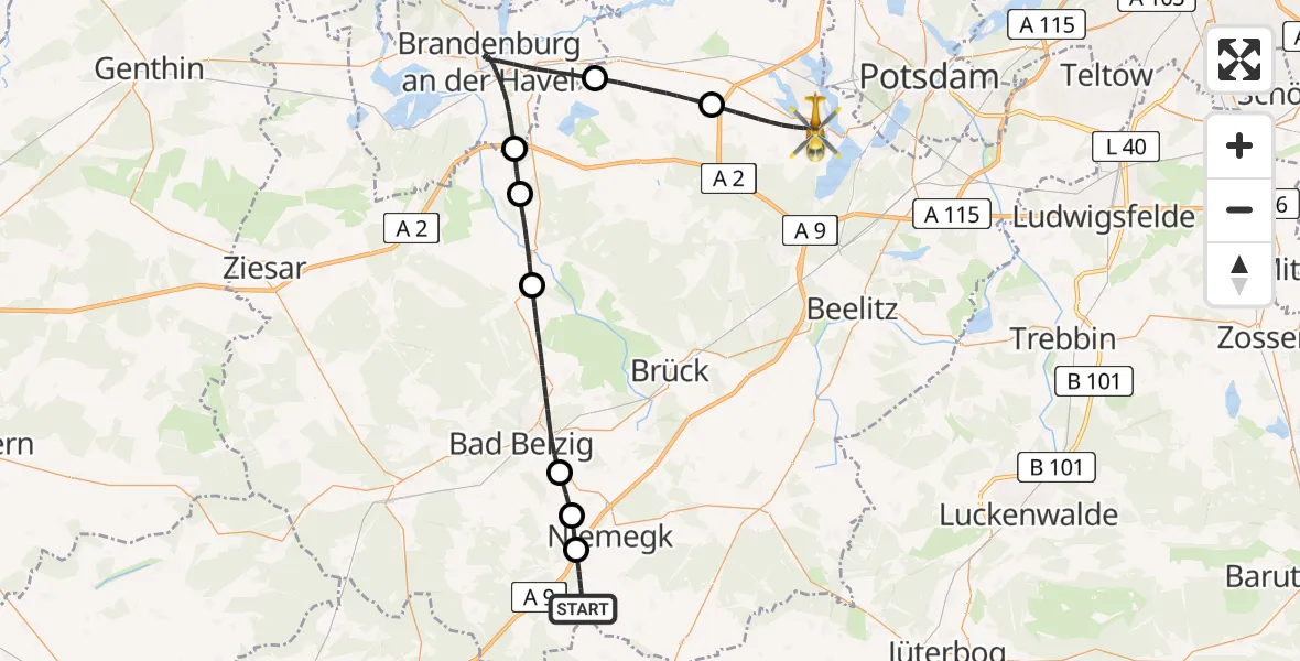 Routekaart van de vlucht: Rettungshubschrauber nach Werder (Havel), An der Chaussee