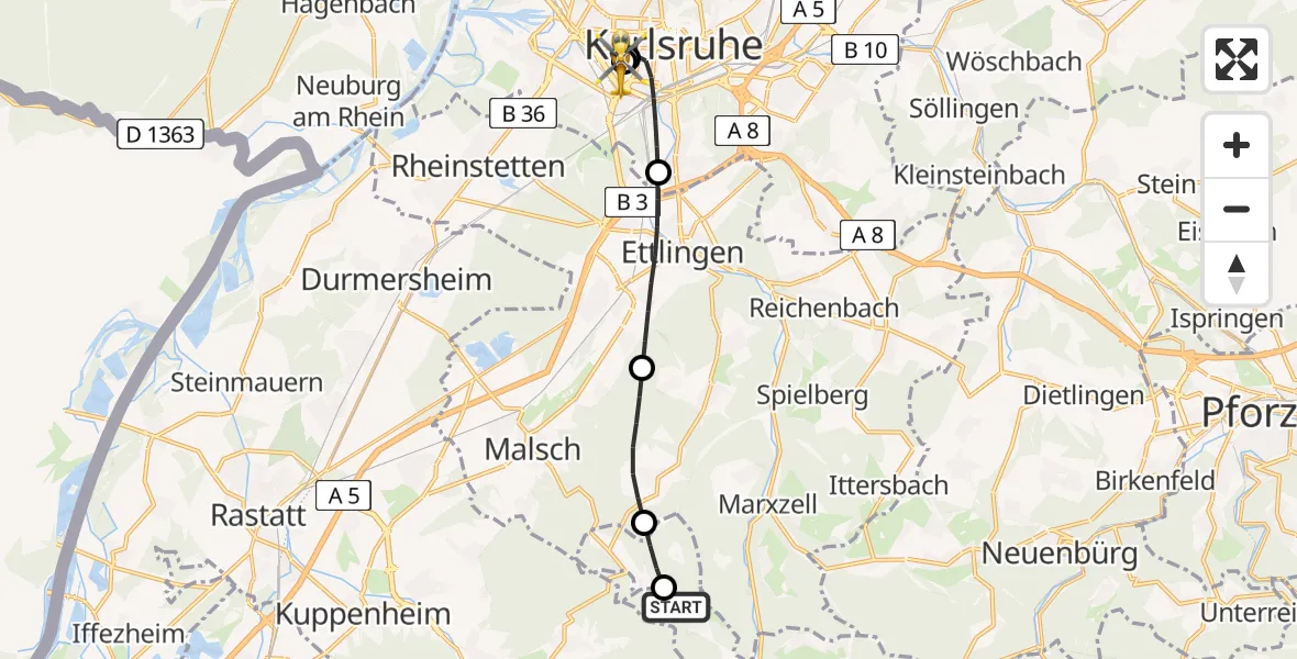 Routekaart van de vlucht: Rettungshubschrauber nach Sankt Vincentius Hospital