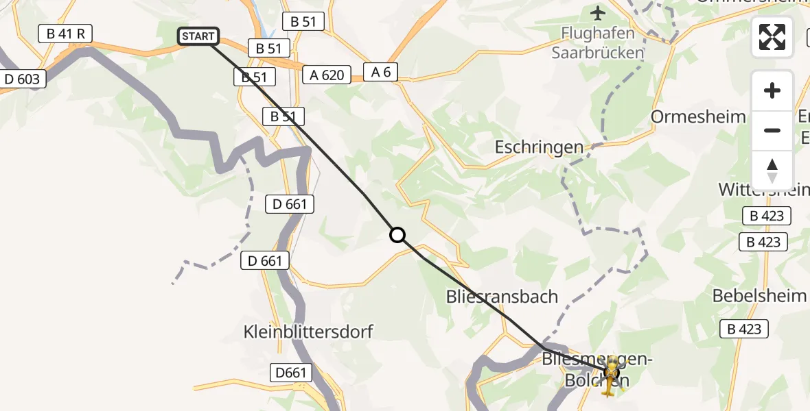 Flugroute Rettungshubschrauber Saarbrücken - Mandelbachtal, 03 April 2026, 13:53